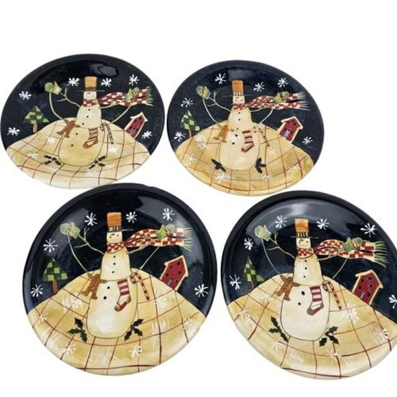Susan Winget Snowman Christmas Holiday Plate 8.5” Certified International Set 4 - Picture 1 of 10